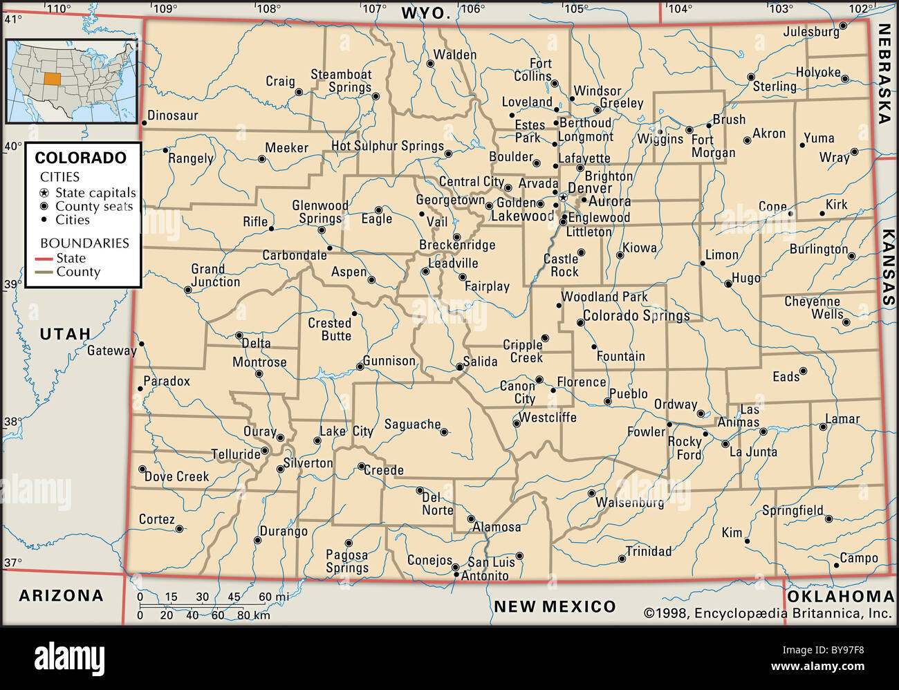 Political map of Colorado Stock Photo