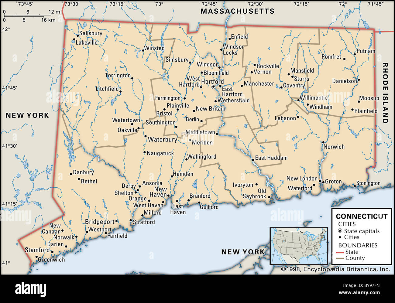 Political map of Connecticut Stock Photo