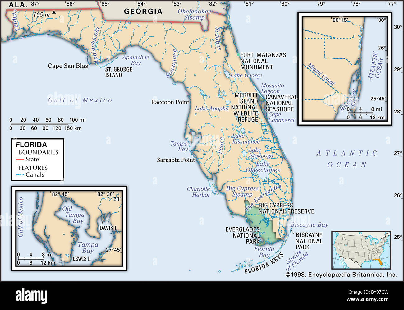 Physical map of Florida Stock Photo