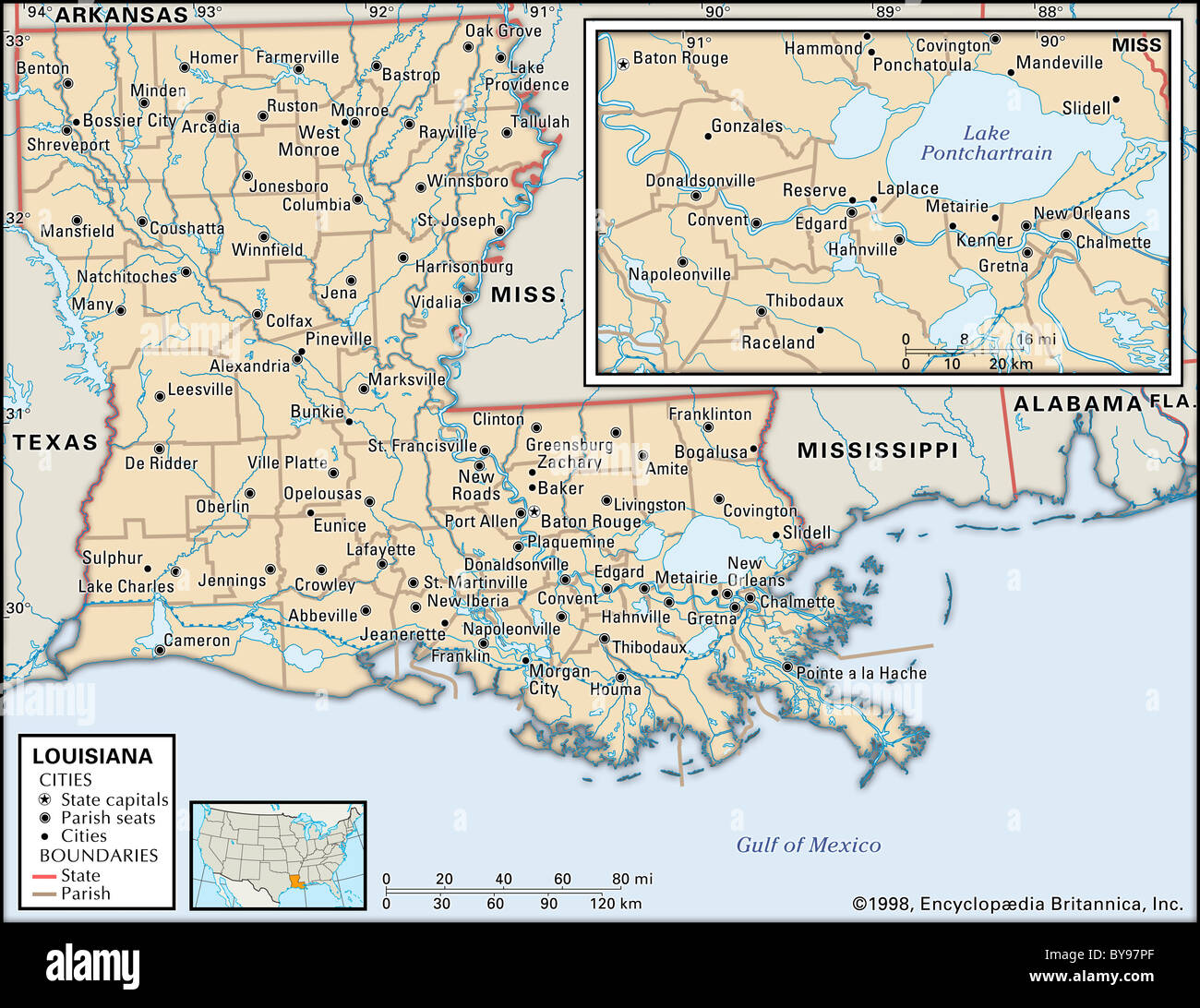 Political map of Louisiana Stock Photo