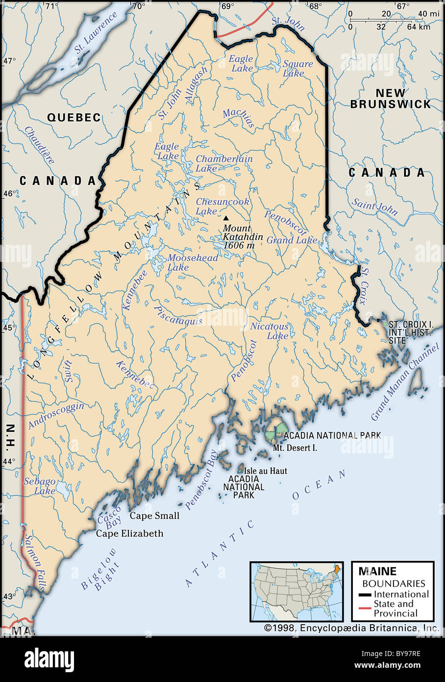 Physical Map Of Maine Stock Photo 34009794 Alamy