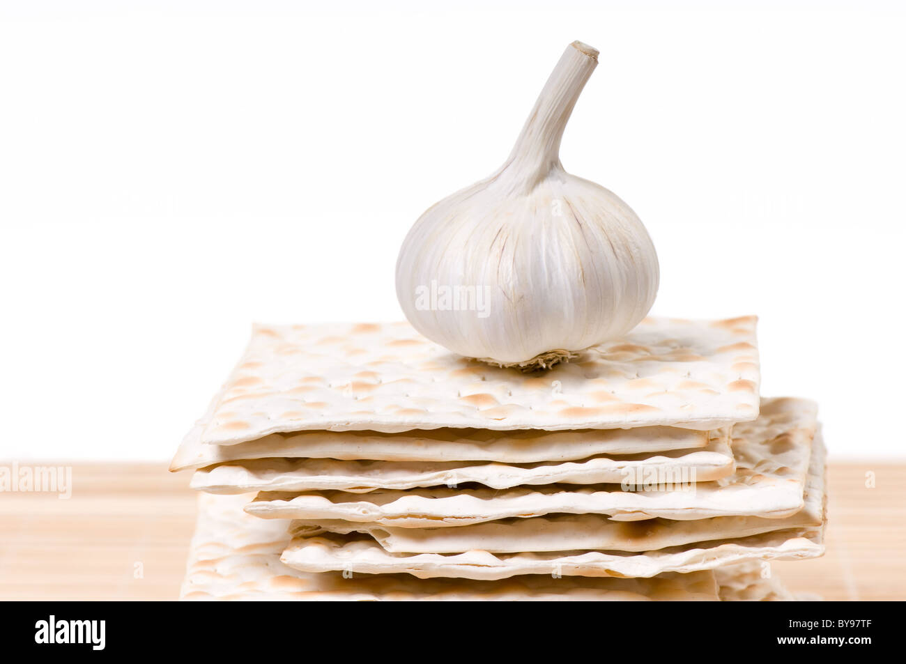 matza or matzah bread slices and one garlic bulb Stock Photo Alamy