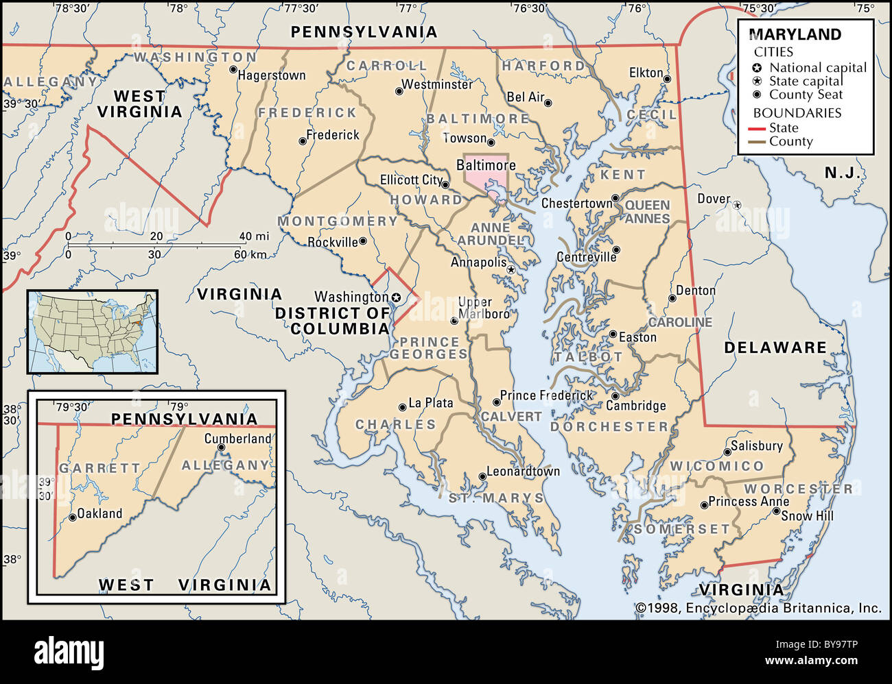 Political map of Maryland Stock Photo