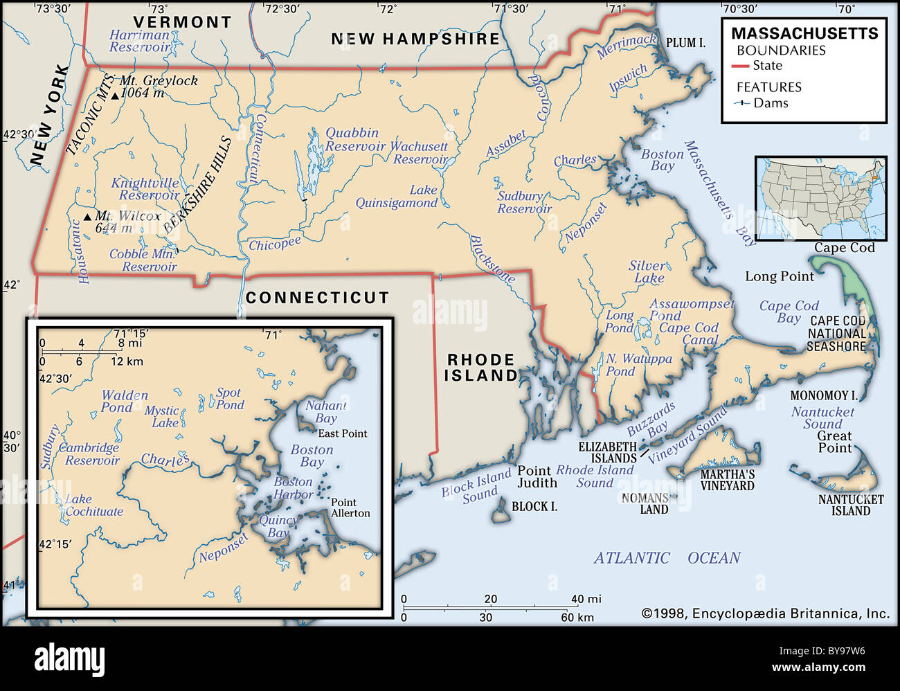 Physical Map Of Massachusetts Stock Photo Alamy Physical Map Of Massachusetts BY97W6