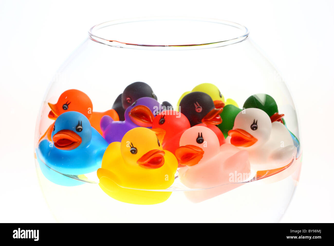 Rubber ducks in a fish bowl Stock Photo - Alamy