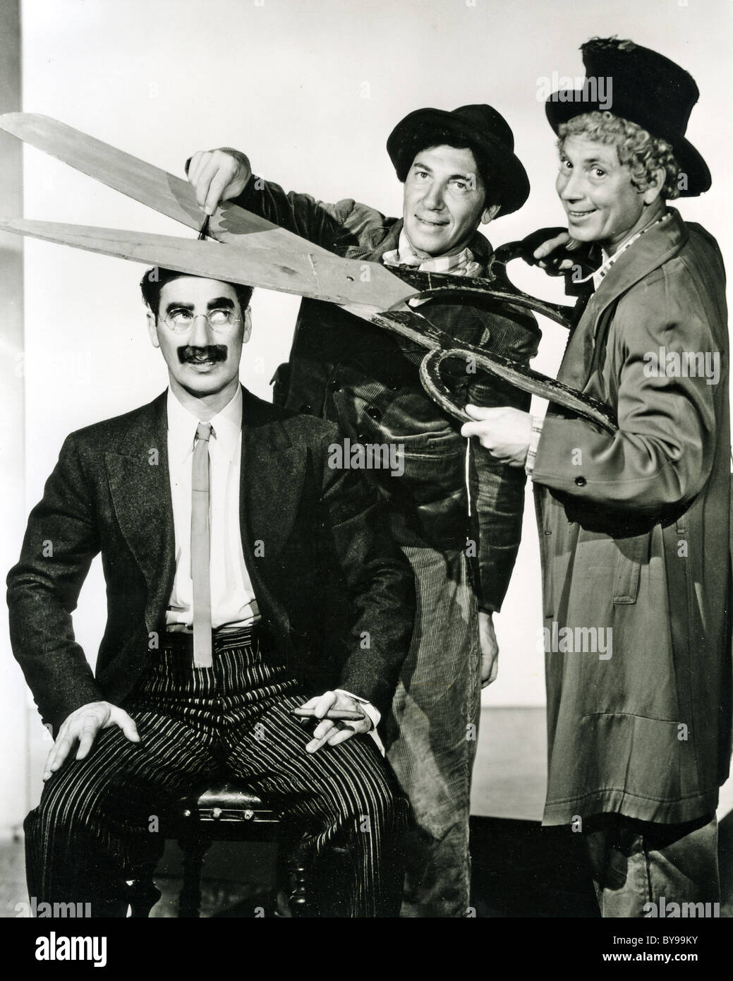 MARX BROTHERS  US film comedy team with from left  Groucho, Chico and Harpo Stock Photo