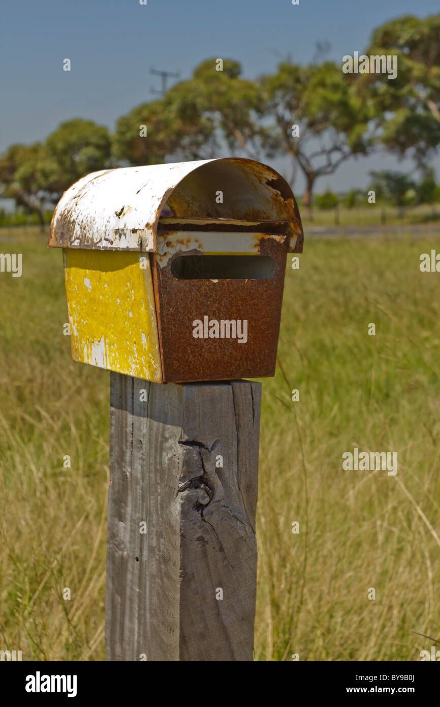 Rustry letterbox on Australian rural property Stock Photo