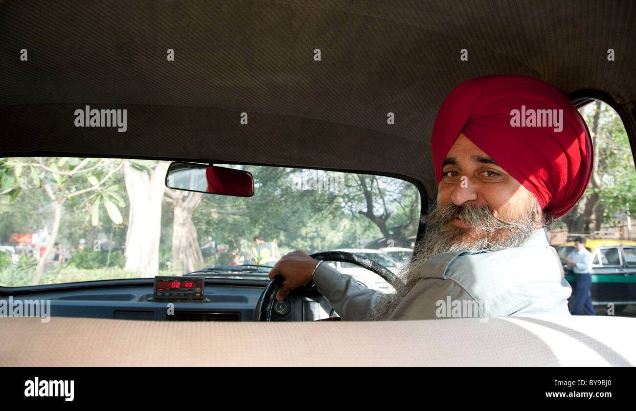 Portrait of a Sikh taxi driver Stock Photo