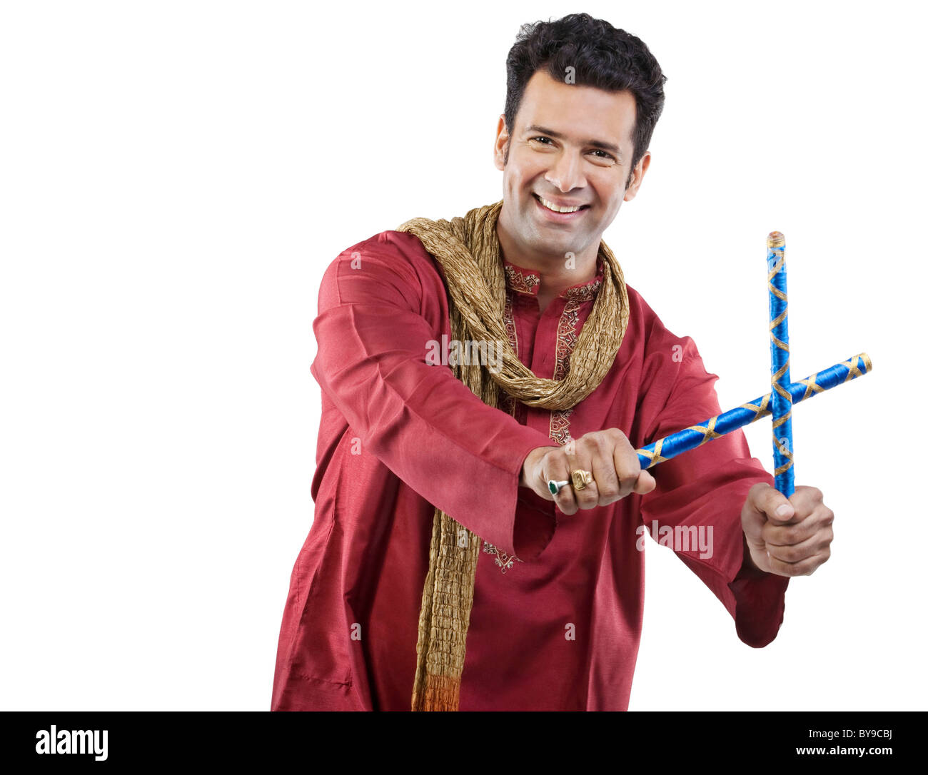 Gujarati man with dandiya sticks Stock Photo