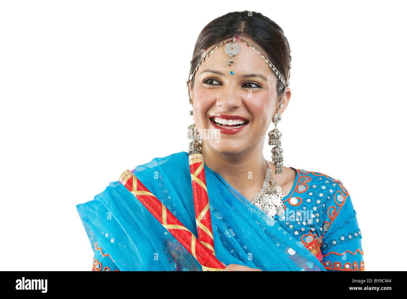 Gujarati woman with dandiya sticks Stock Photo Alamy