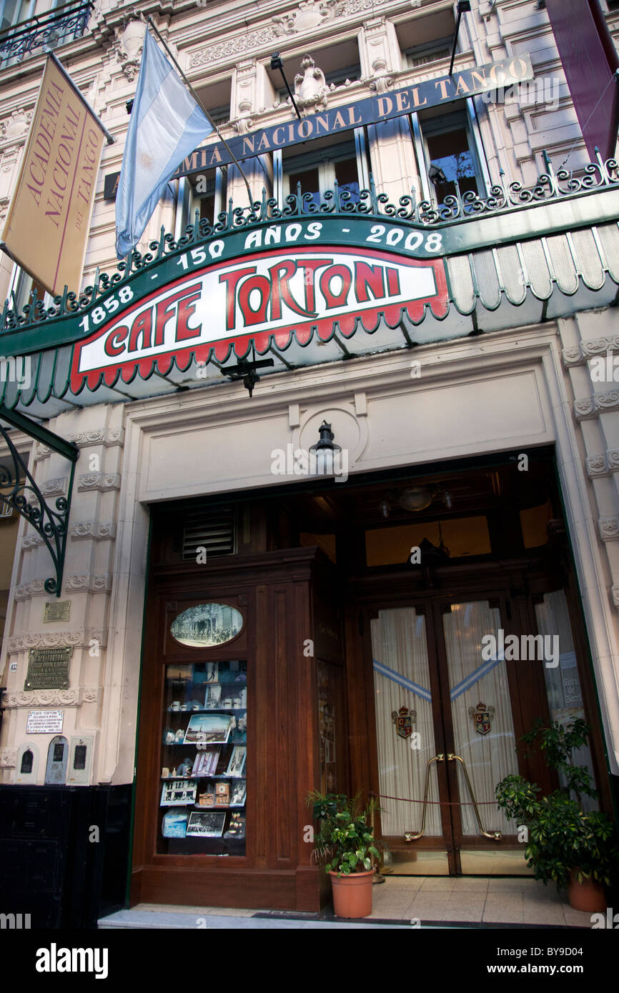 The 150 year old Café Tortoni in Buenos Aires, Argentina. A one time hangout of Jorge Luis Borges and other intellectuals Stock Photo