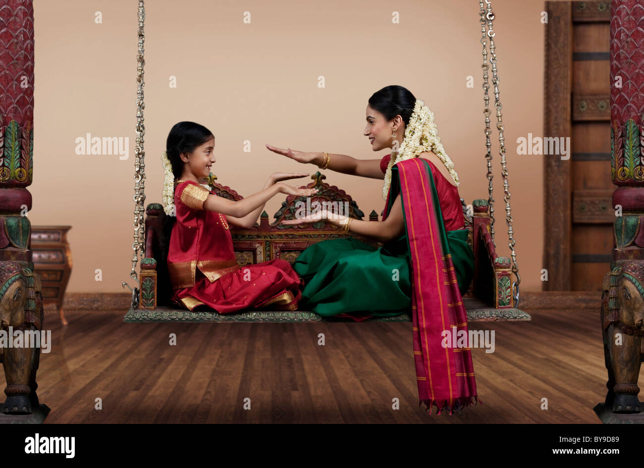 South Indian woman playing with her daughter Stock Photo