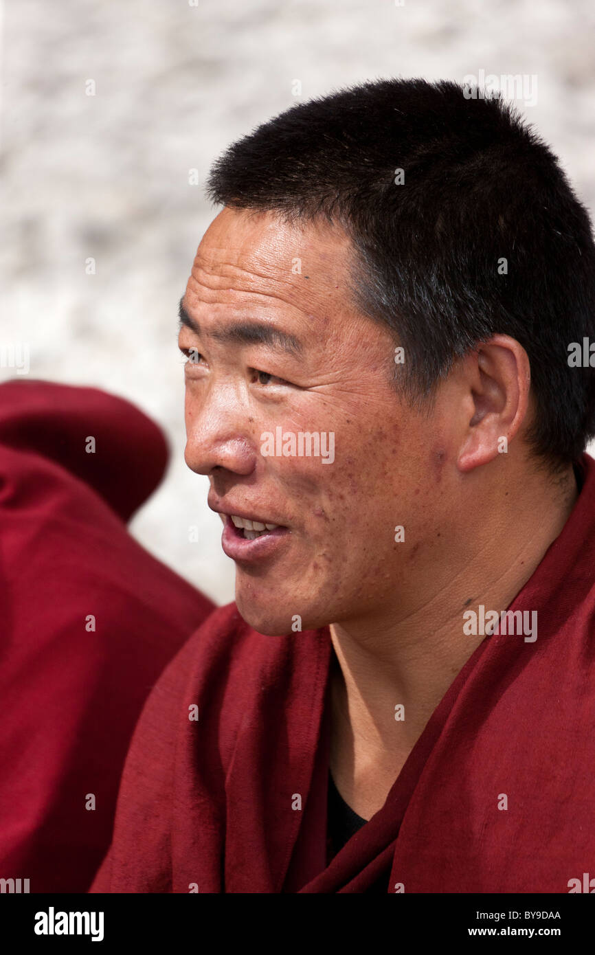 Monk in the Debating Courtyard at Sera Monastery Lhasa Tibet. JMH4607 Stock Photo