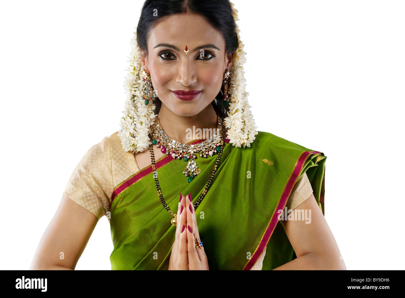 South Indian woman greeting Stock Photo - Alamy