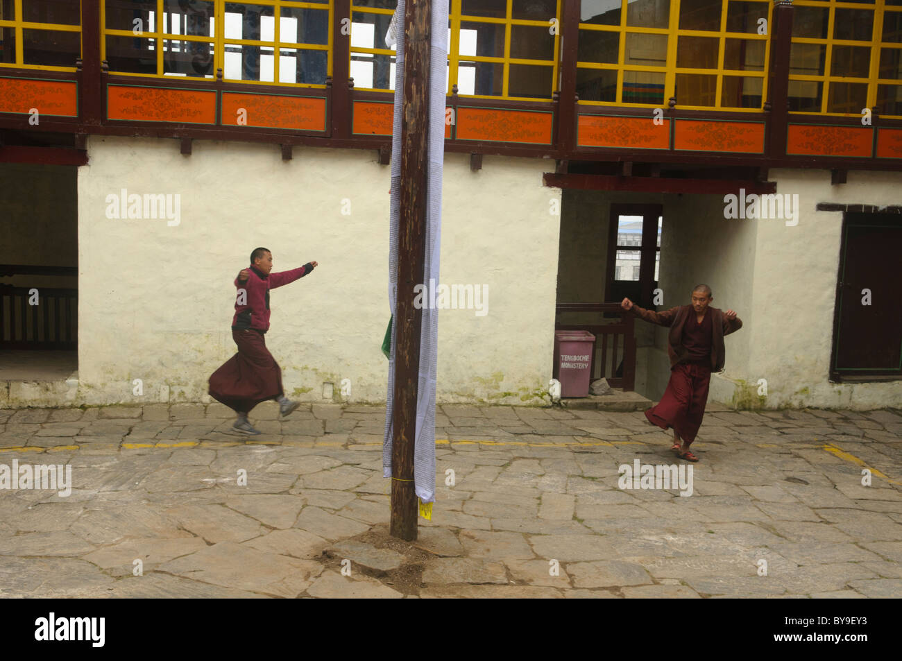 Monk Rimdo monks dancing in preparation for the Mani Rimdu Festival at Tengboche ...