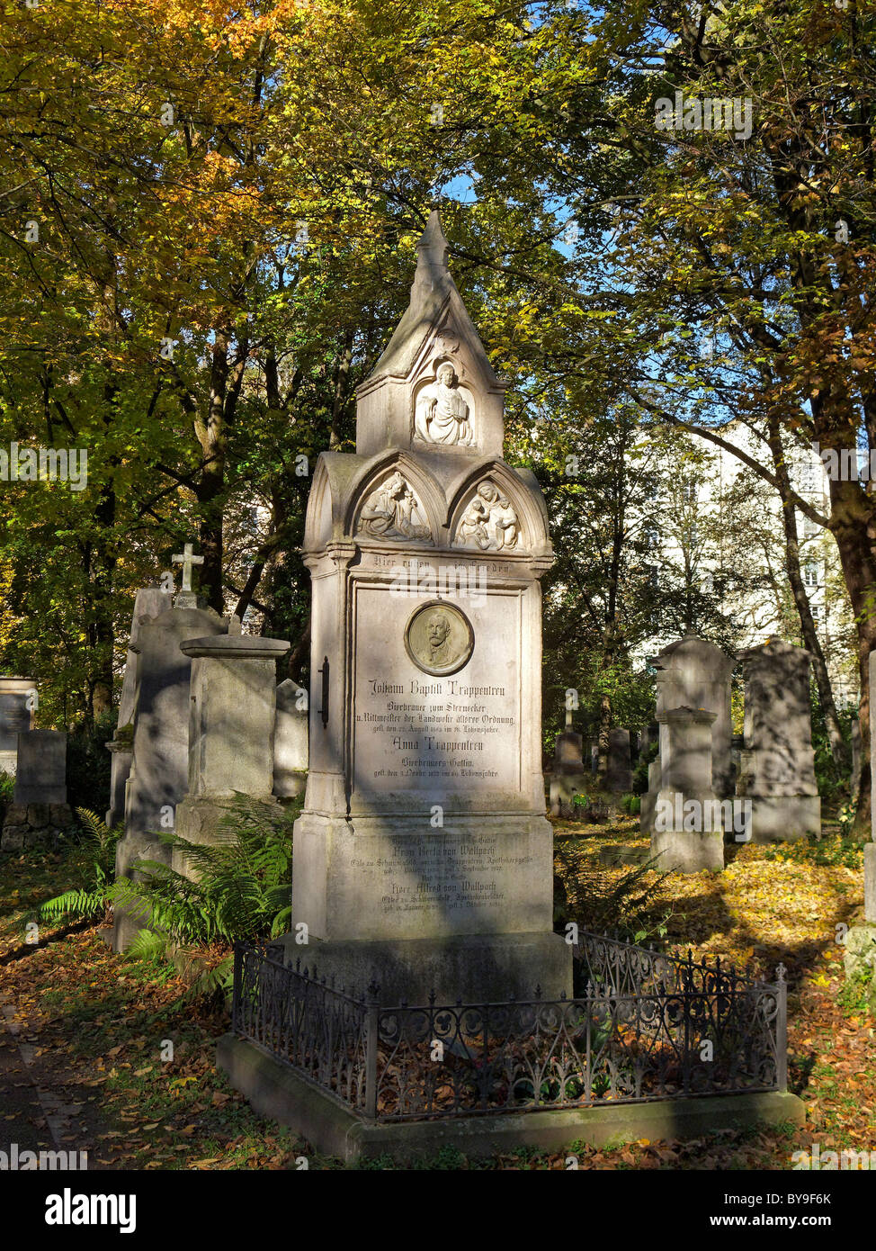 Grave of Johann Baptist Trappentreu (1805-1883), brewer, Southern Cemetery Munich, Upper Bavaria, Bavaria, Germany, Europe Stock Photo