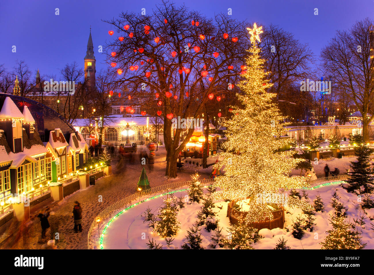 The Christmas tree in Tivoli, Copenhagen, Denmark, Europe Stock Photo -  Alamy