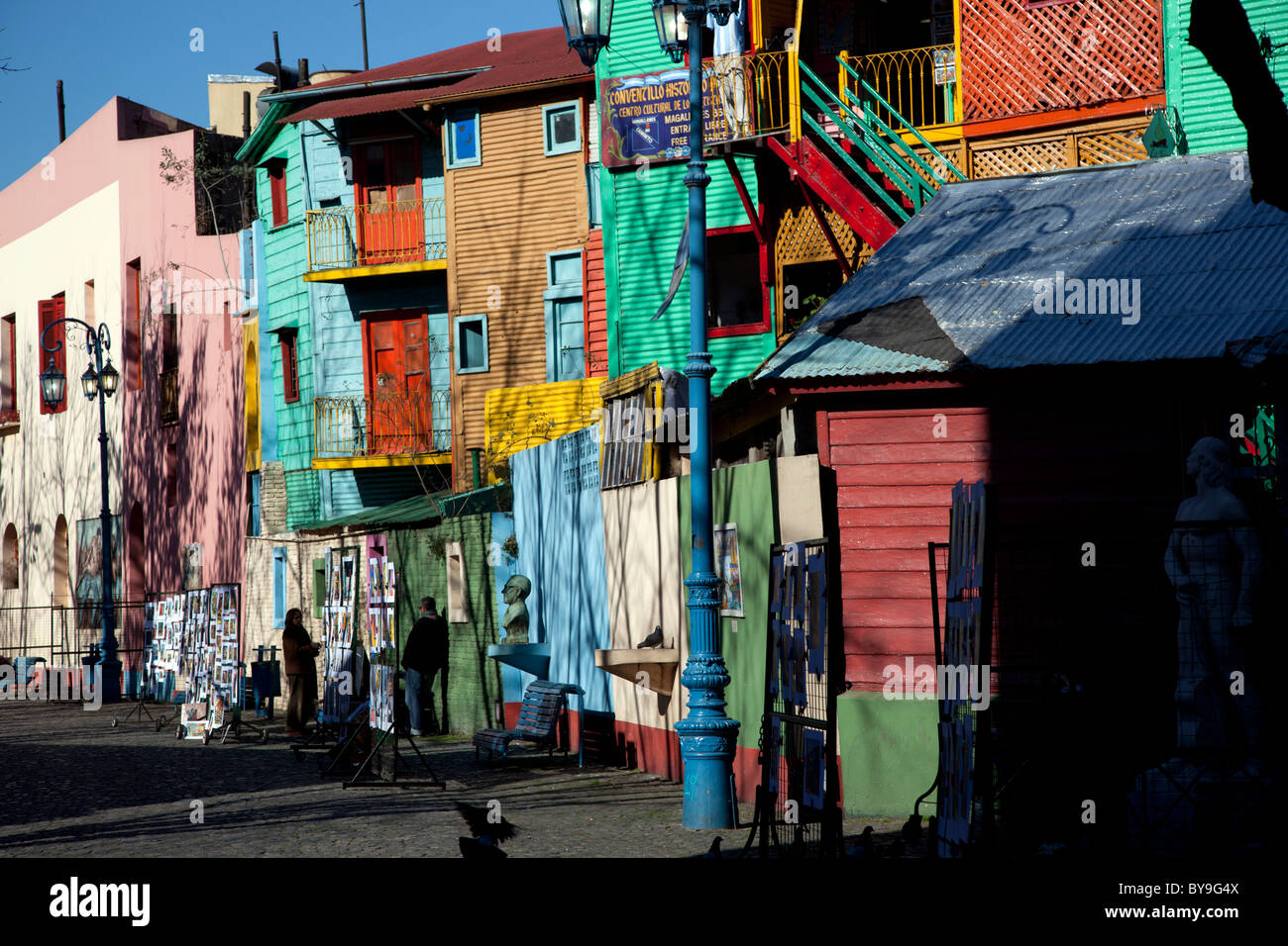 The colorful streets of La Boca, a working class suburb of Buenos Aires, Argentina famed for tango and Boca Juniors futbol. Stock Photo