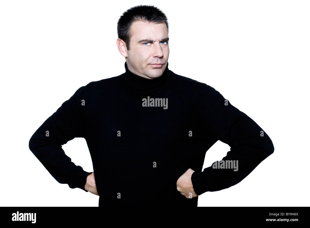 caucasian man portrait angry displeased  portrait on studio isolated white background Stock Photo