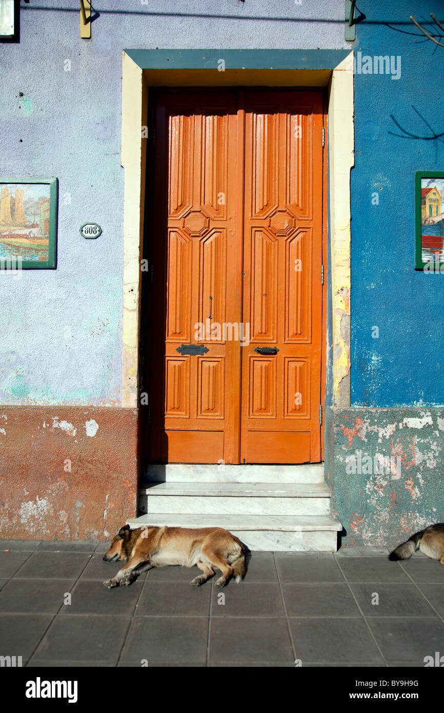 The colorful streets of La Boca, a working class suburb of Buenos Aires, Argentina famed for tango and Boca Juniors futbol. Stock Photo