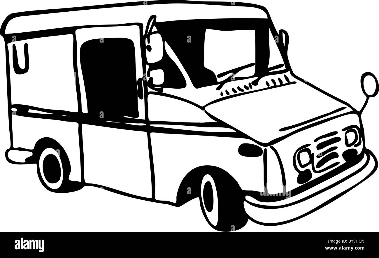Mail Truck Coloring Page Sketch - Hand Drawn Image Of A Mail Vehicle BY9HCN
