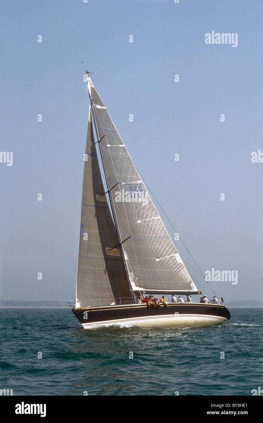 The Swan 60 design yacht Bellerose racing off the Isle of Wight Hampshire England during Cowes Week Stock Photo