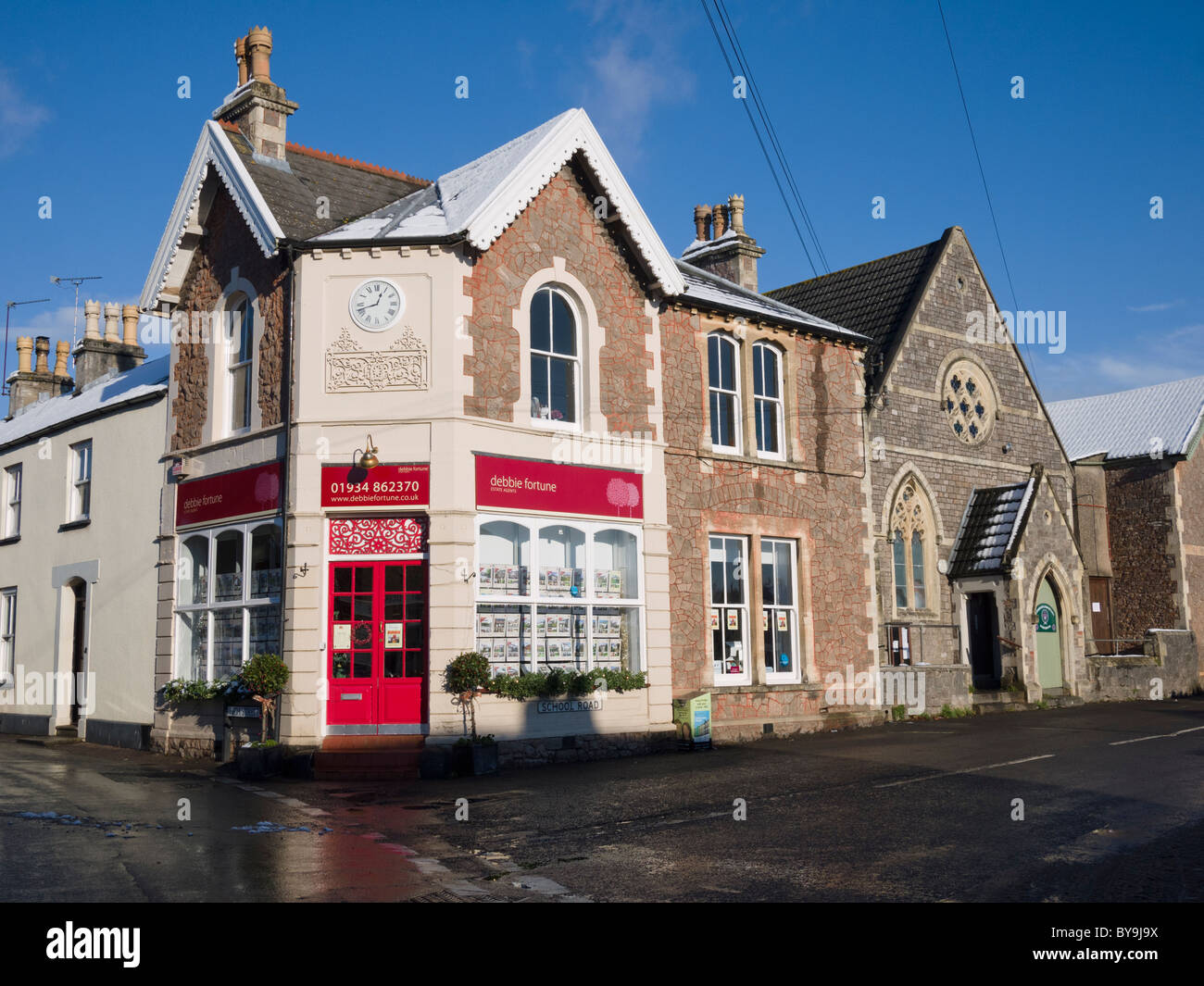 An estate agent on a village high street. Wrington, North Somerset