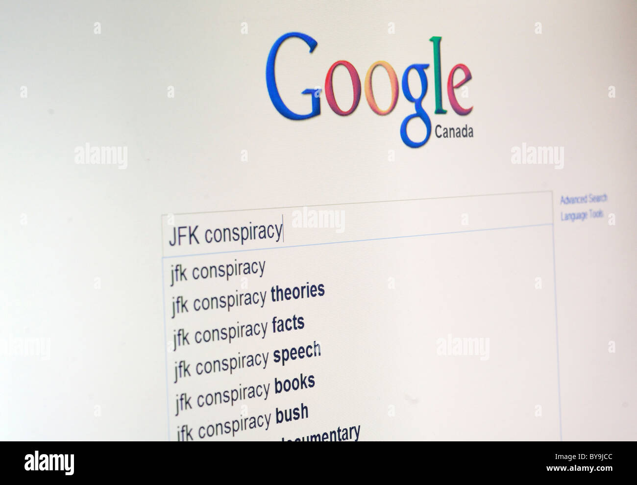 A google search for JFK conspiracy theories Stock Photo