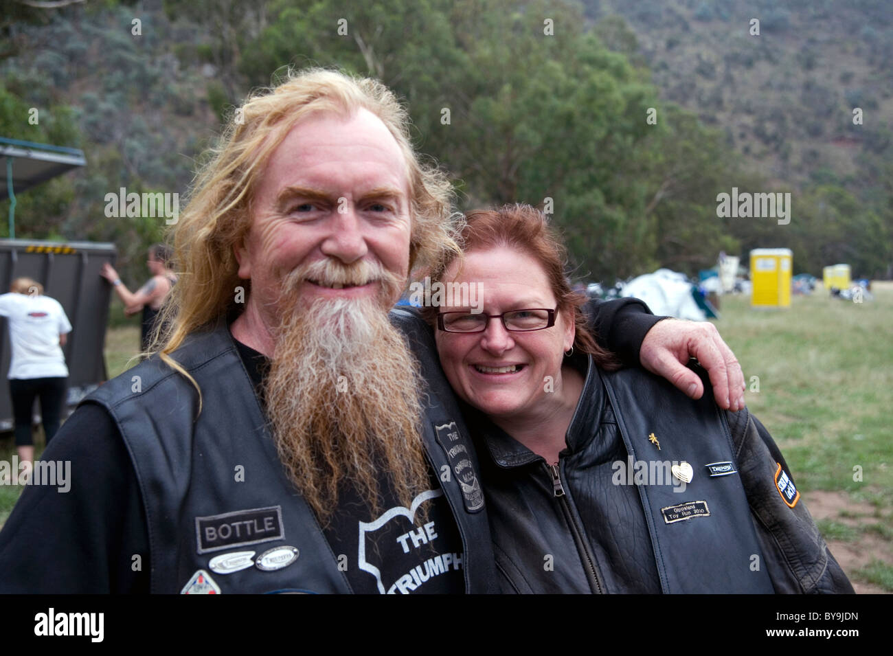 biker couple Stock Photo