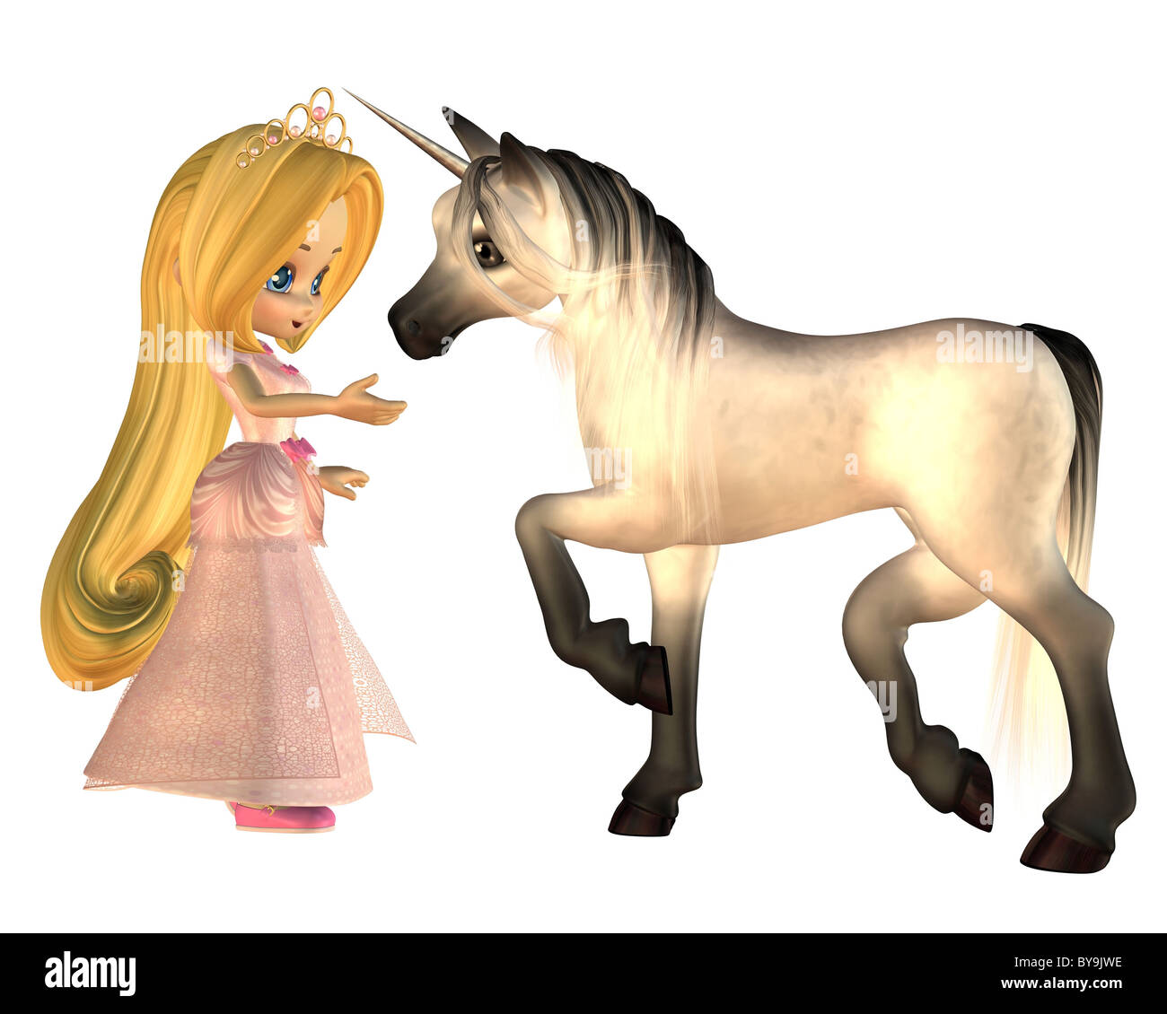 Cute Toon Fairytale Princess and Unicorn Stock Photo