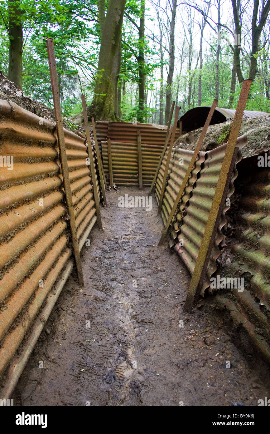 Corrugated iron trenches from the First World War at Sanctuary Wood Hill 62 near Ypres Stock Photo