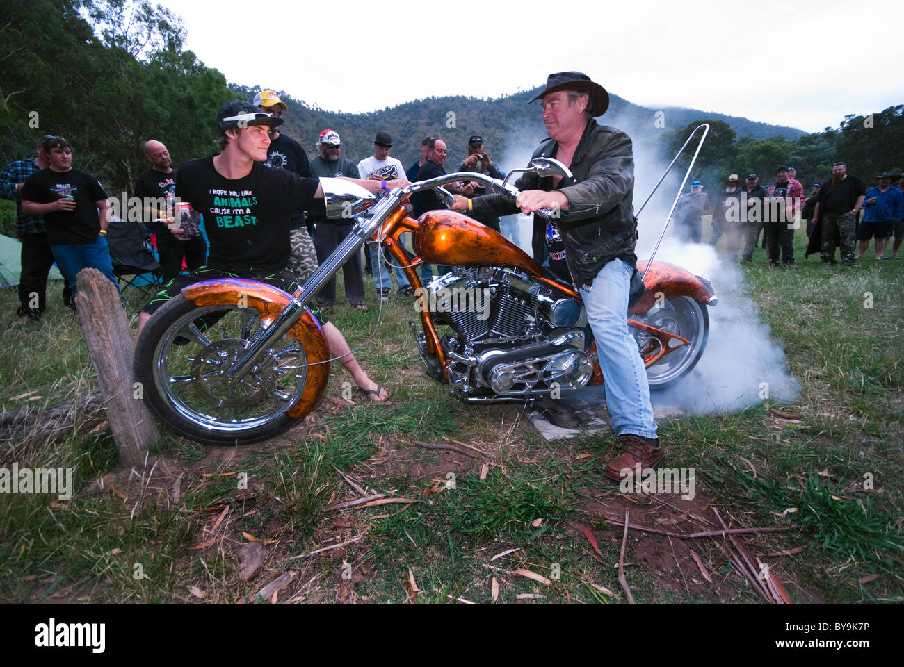 motorcycle burnout Stock Photo