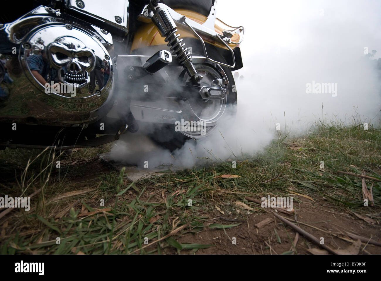 motorcycle burnout Stock Photo - Alamy