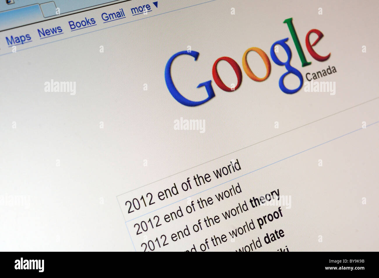A google search for 2012 end of the world Stock Photo