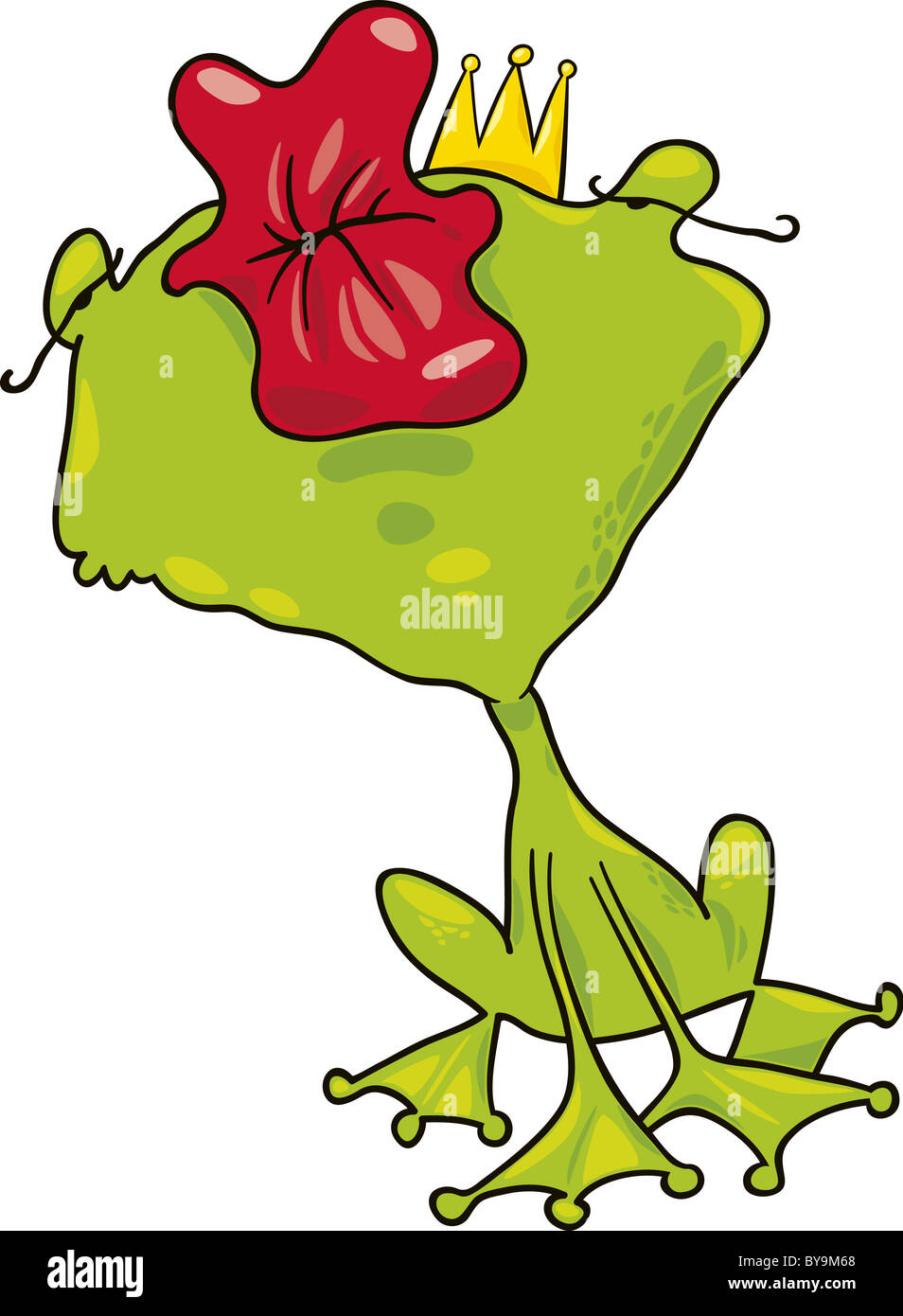 cartoon illustration of funny prince frog kiss Stock Photo