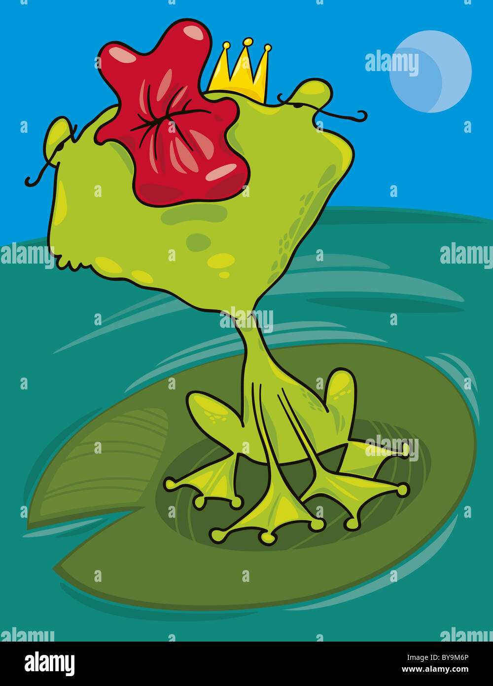 cartoon illustration of funny prince frog kiss Stock Photo