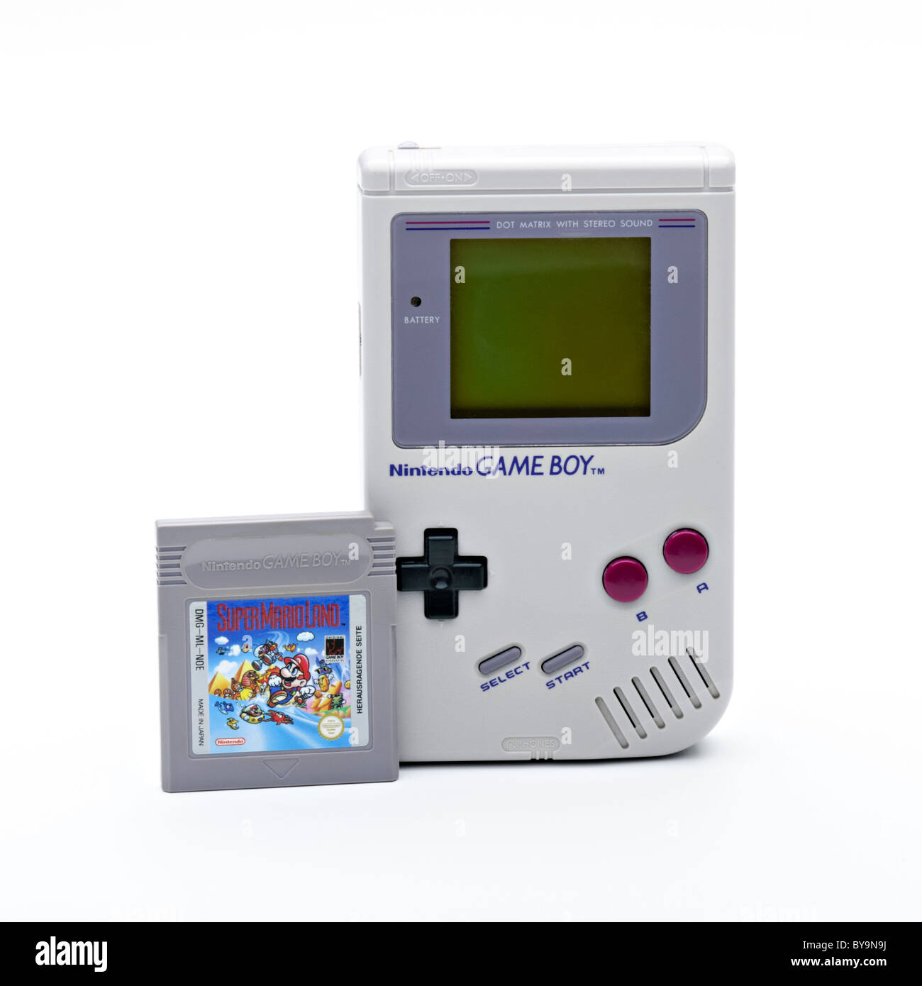 1989 Game Boy with Super Mario game cartridges Stock Photo
