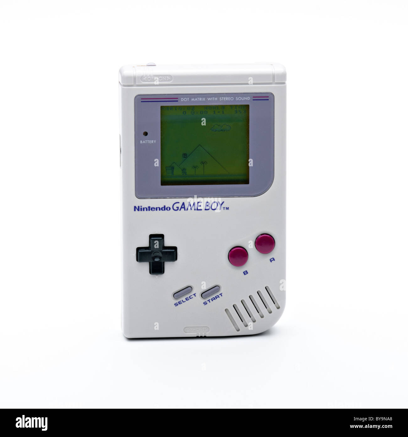 1989 Game Boy with Super Mario game in screen Stock Photo