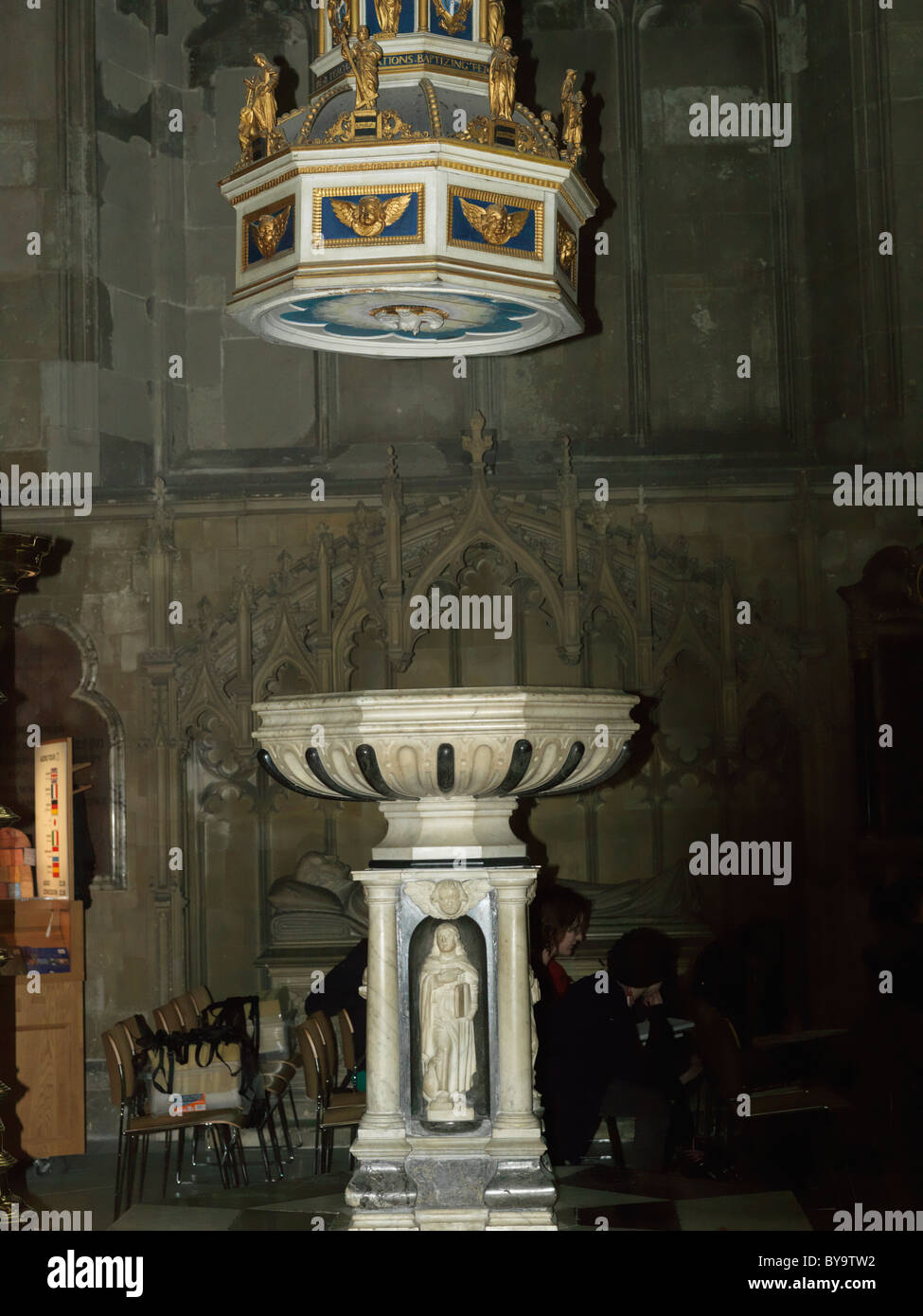 Canterbury Kent England Canterbury Cathedral Font And Font Cover In West End Of The Nave Stock Photo