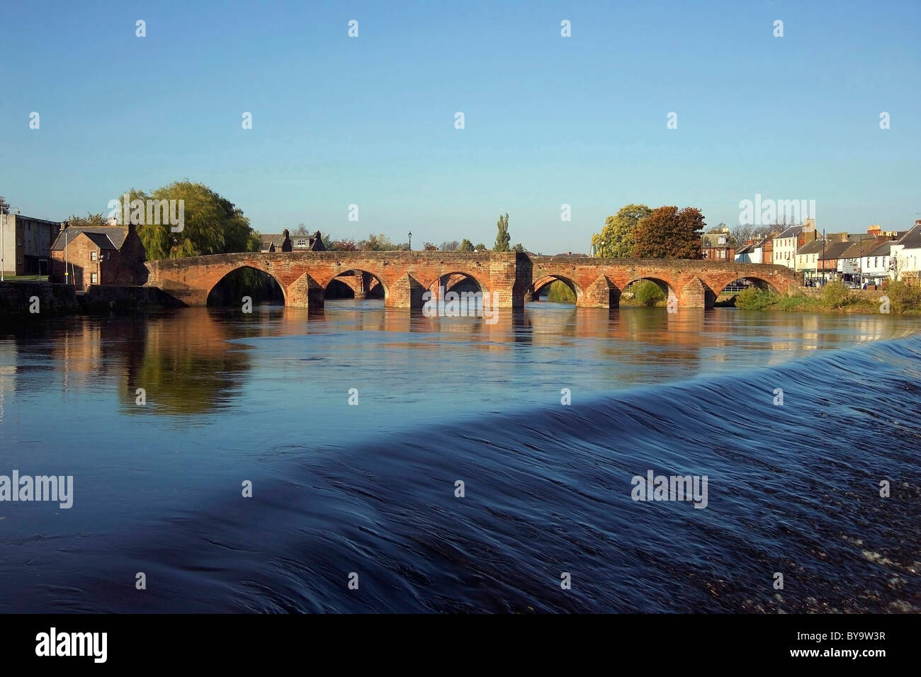 The Auld Brig  at Dumfries on River Nith Stock Photo
