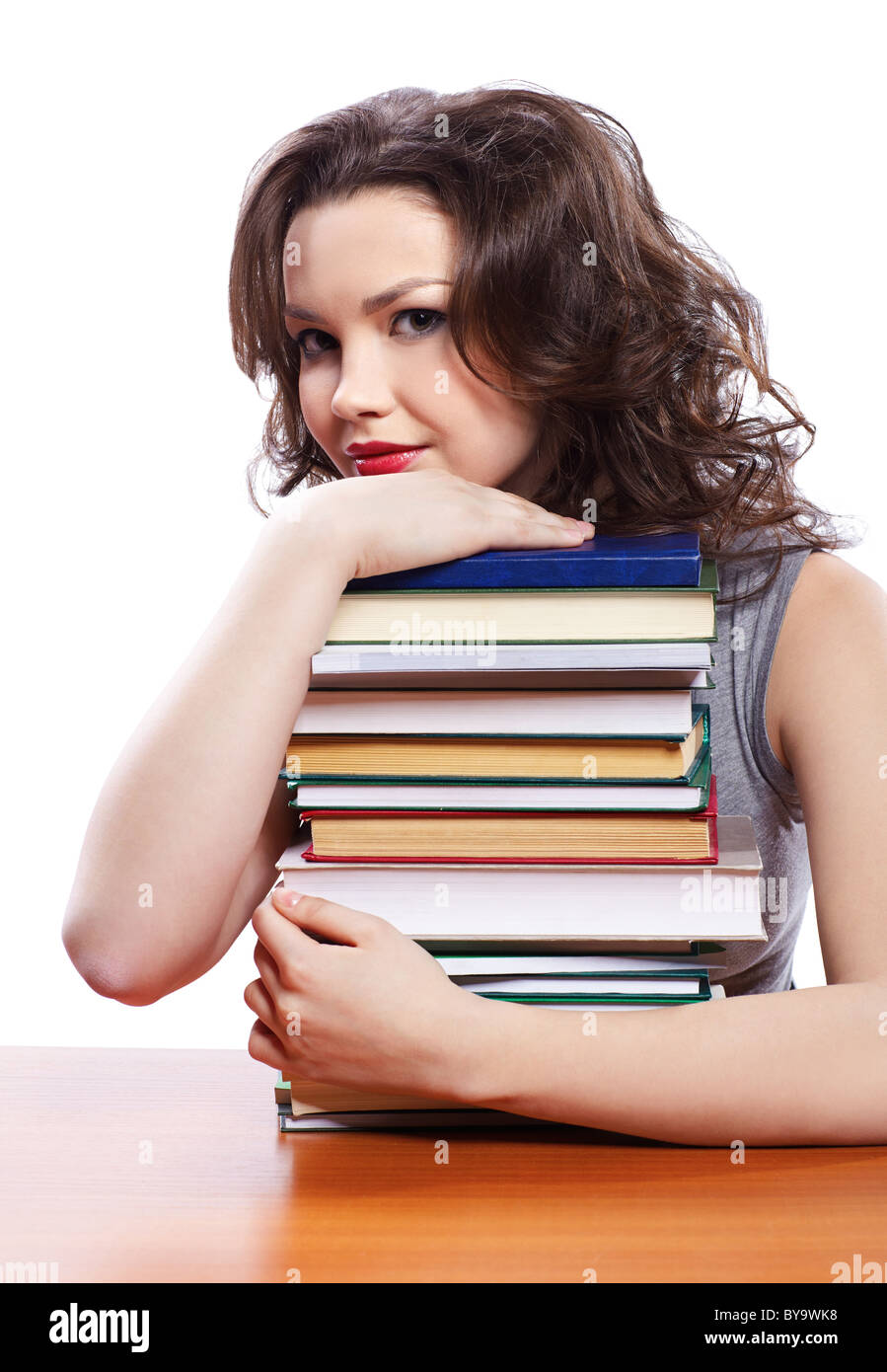 portrait of beautiful brunette student girl with books Stock Photo - Alamy