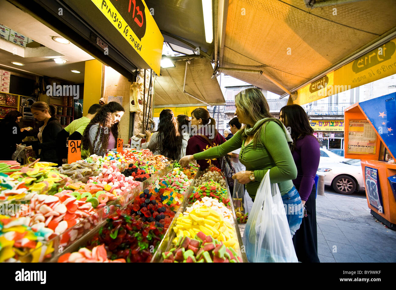 Candy shop at the colorful Mahane Yehuda market in Jerusalem Stock
