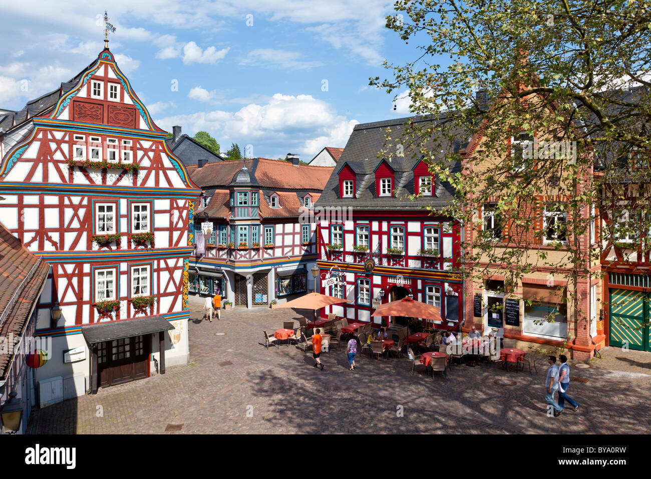 Historic town centre of Idstein, Koenig-Adolf-Platz square, German Half-Timbered House Road, Rheingau-Taunus district, Hesse Stock Photo