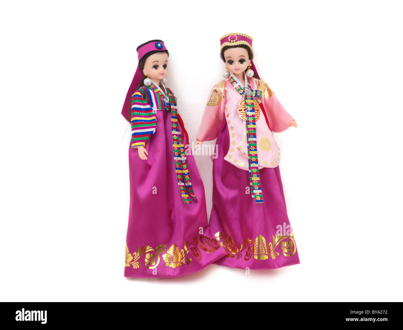 Korean Barbie Dolls in Traditional Dress Wearing Hanbok South Korean Stock Photo