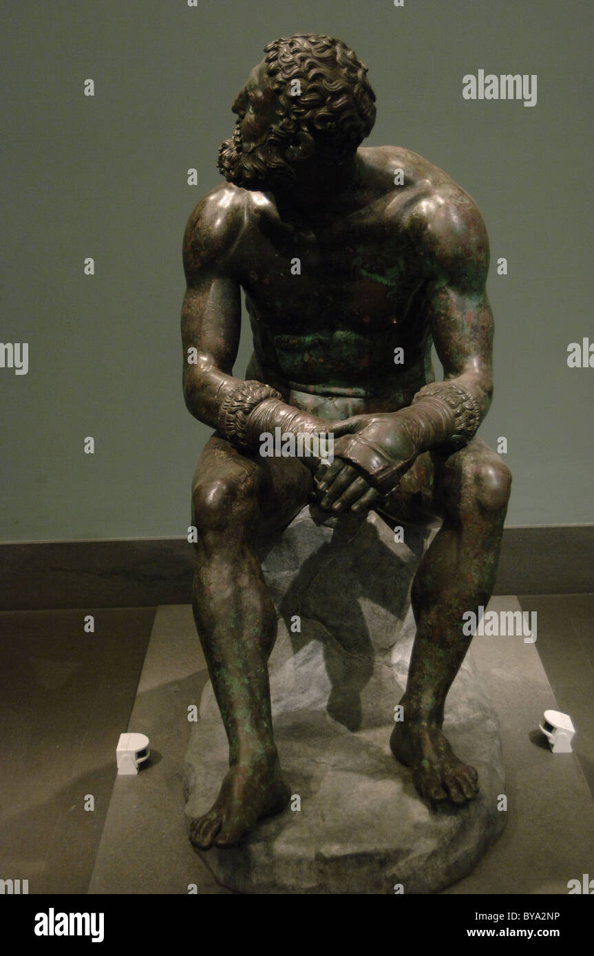 Greek Art. Hellenistic. Boxer of Quirinal or the Terme Boxer. Bronze sculpture of the Hellenistic period (1st century B.C.). Stock Photo