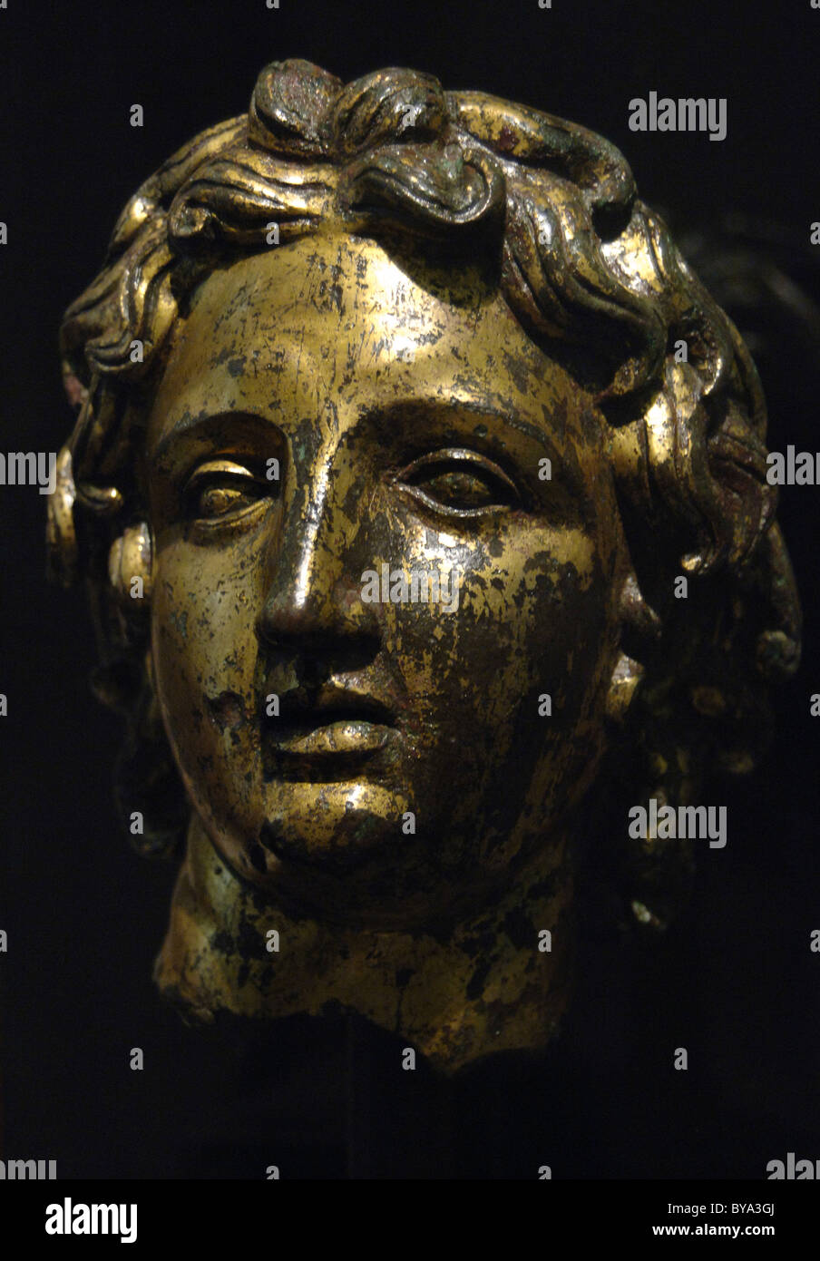 Alexander III the Great (-356-323). King of Macedonia (-336 to -323). Bronze bust in gold leaf. Stock Photo