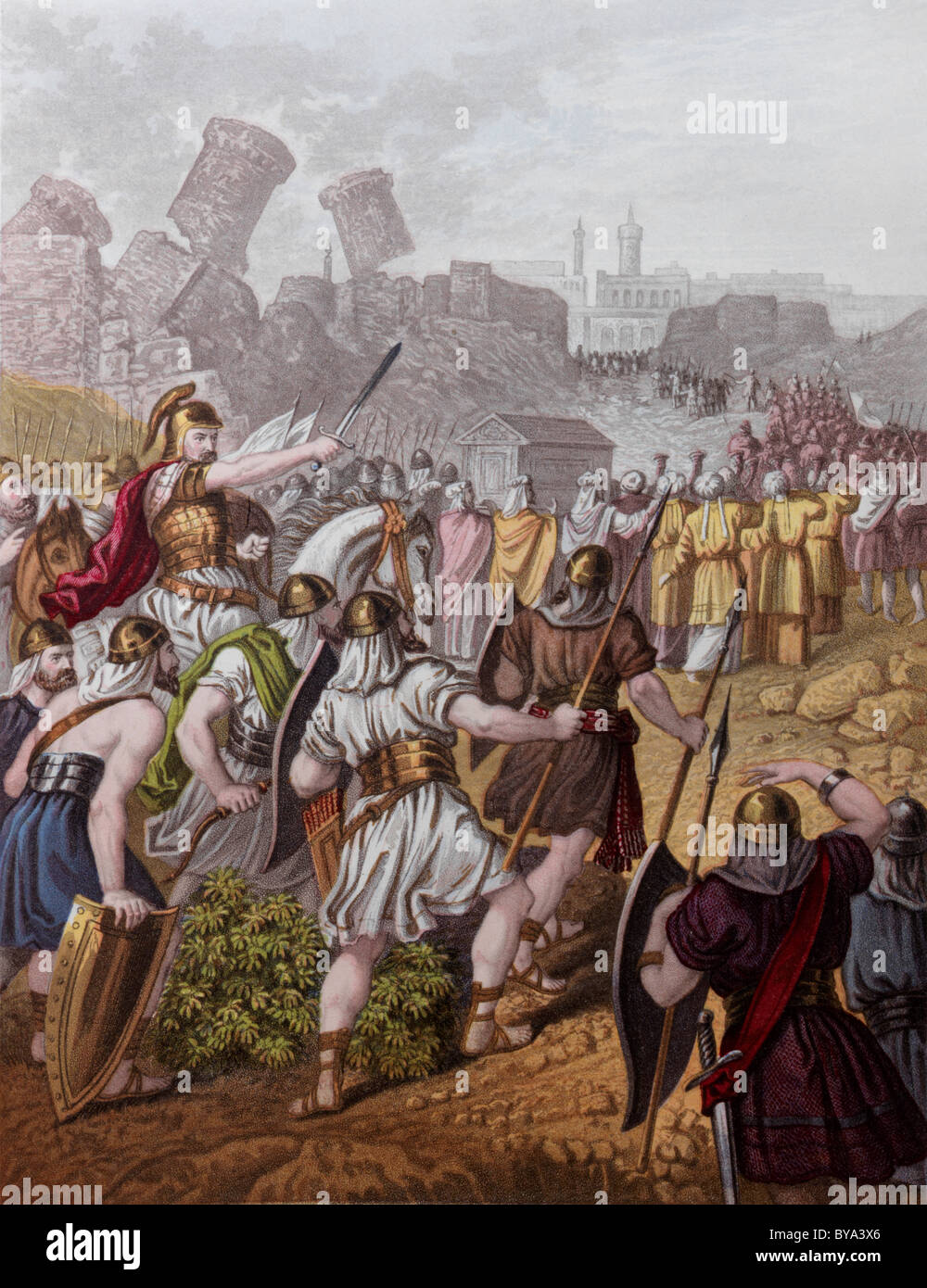 Bible Stories Illustration Of The Israelites Encompassing The Walls Of Jericho from Old Testament and Nevi'im Stock Photo