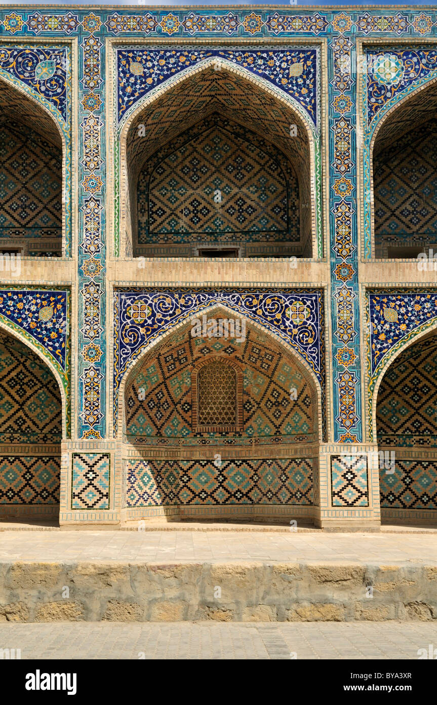 Tile decoration at Nadir Divan Beghi Madrasah, Labi Hauz, Bukhara, Buchara, Silk Road, Unesco World Heritage Site, Uzbekistan Stock Photo