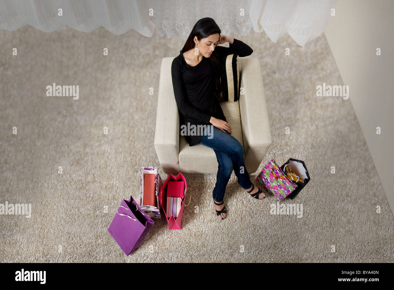 Young woman taking a nap on her sofa Stock Photo Alamy