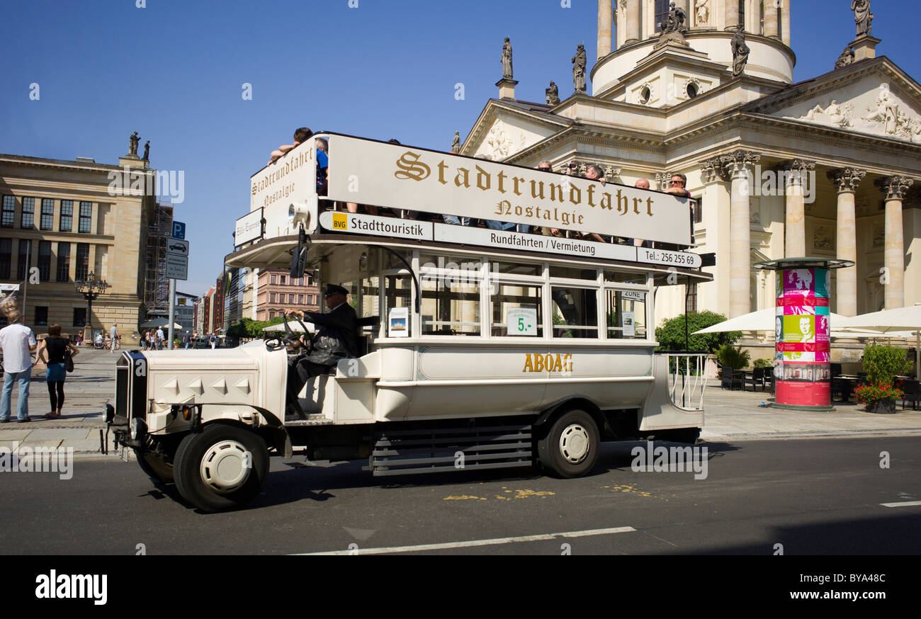 Nostalgie Stadtrundfahrt, nostalgic city tour, sightseeing bus, Gendarmenmarkt square, Berlin, Germany, Europe Stock Photo